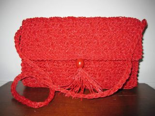 Red Knitted Raffia Clutch Purse Vintage Handmade Philippines NEW L@@K 