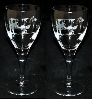  * Boxed Pair WINE GLASS with engraved FRIESIAN / HOLSTEIN *COW GIFT