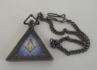 New Masonic Mason Triangle Pocket Watch With Case FreeMasons