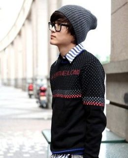   Mens Winter Fashion Vertical Stripes Beanie Hat knitted Wool hat caps