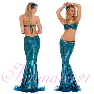 Deluxe Mermaid Costume Set Foil Bra Top + Skirt Fancy Party Dress @ 