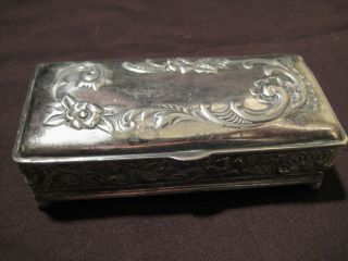   Silver Plate Hinged Footed Box Wilcox Meriden Connecticut Trinket Desk