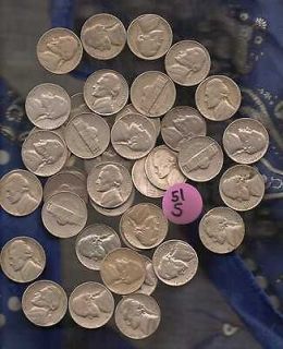 1951 S JEFFERSON NICKEL FULL ROLL OF 40 COINS  LOW 