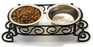   PET RAISED ELEVATED DOUBLE DOG CAT STAINLESS STEEL PINT BOWLS SET
