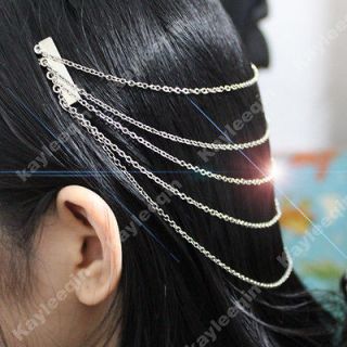 Fab Silver Women Hair Cuff Pin Head Band Chains 2 Combs Tassels 