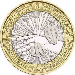   UK COIN TWO POUNDS 2010 FLORENCE NIGHTINGALE 100 ANNIVERSARY NURSI