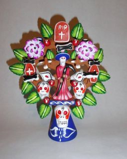 mexican folkart tree of life day of death candle holder