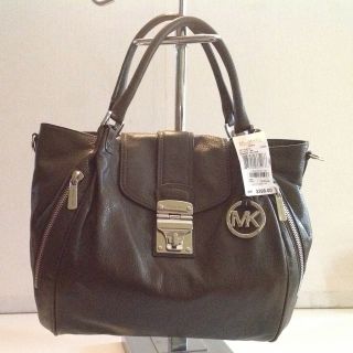 MICHAEL MICHAEL KORS Jenna Large Leather Tote Bag Green Handbag Purse
