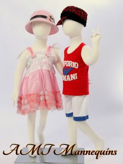 Two same child Mannequins flexiable dolls Christmas display 2 dress 