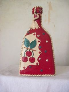 cute vintage leather covered bottle with fruit motif made in 