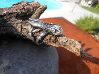 Gecko Antiqued Silver Plated Ring Size 8.25 Jewlery Lizzard Steampunk
