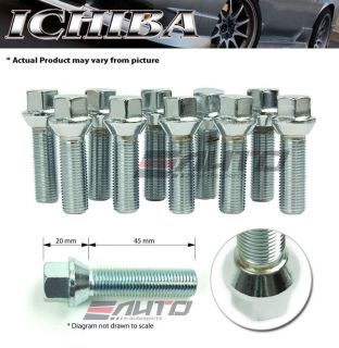   45mm 12x1.5 M12 P1.5 EXTENDED LONG LUG BOLT TAPER SEAT SILVER M BENZ