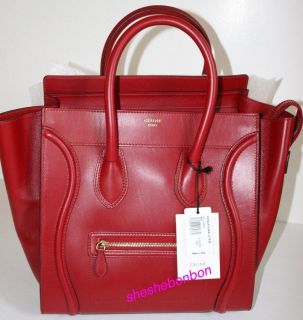 NEW Celine Mini Luggage Red Palmeleto Smooth Leather Bag NWT 