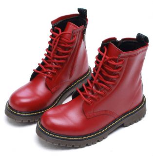 New Womens Red Faux Leather Military Combat Zipper Boots Shoes US 6 7 