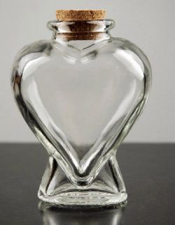 Heart Shaped Clear Glass Bottle / Jar with Cork 4 Tall NEW