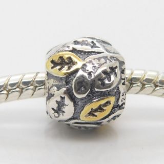   925 Silver Threaded Core Tree of Life with Gold Leave Bead Charm AFS07