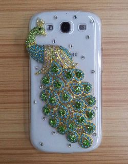 AC Clear Green Peacock Bling Bling Case Cover for Samsung Galaxy S3 S 