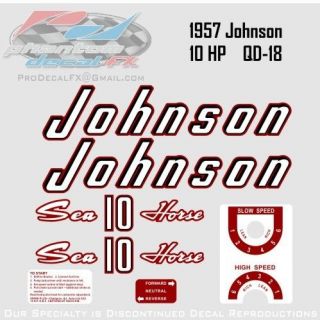1957 Johnson 10 hp QD 18 Sea Horse Outboard Reproduction 7 Piece Vinyl 
