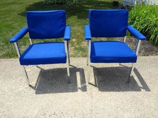   Retro Steelcase Industrial Chrome Royal Blue Chairs Mid Century Modern