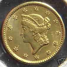 GOLD $1 COIN ,1849, Open Wreath, UNCIRCULATED,P​hiladelphia,No Mint 