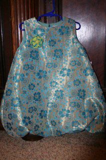 159 Lola et Moi, NWT, Gold Blue, 4 5, Brocade Bubble Dress, Christmas 