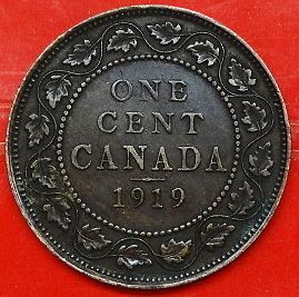 CANADA Large Cent 1919 One Cent * XF/AU Grade ~ RARE Old Coin, Free 