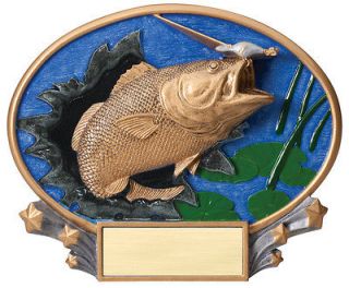 Fishing award, Bass, 7 wide oval plaque, or stand up, engraved, full 