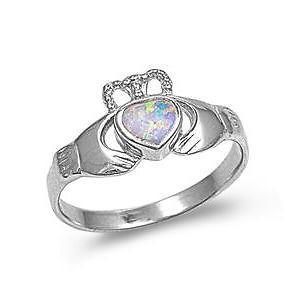   Silver 925 size 9 White Opal Claddagh ring Irish Love 