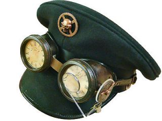 SteamPunk SDLwoolen military hat with handmade rustic goggle/loupy 