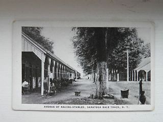 VINTAGE SOUVENIR CARD AVENUE OF RACING STABLES SARATOGA RACE TRACK NY