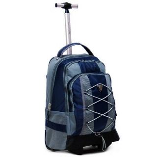 18 Navy Rolling Backpack Wheeled College Bookbag Travel Carry on Drop 