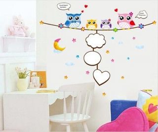 Baby love Cute Four Owls & Moon& Star Nursery Room Wall sticker 