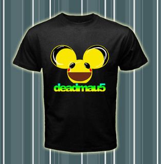 Dj Deadmau5 Yellow Head Design Logos Men Black T shirt tee Size S 2XL