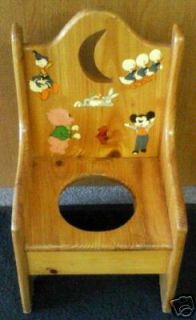 VINTAGE WOOD POTTY CHAIR CARTOON CHARACTER HAND PAINTED