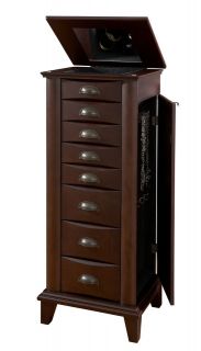 merlot jewelry armoire with brushed nickel hardware 