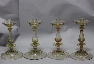   Pair of Venetian Candlesticks Early 1900s Murano Italy Mouth Blown
