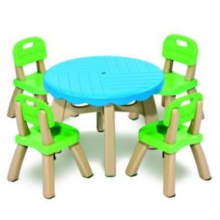 NEW SAFETY 1ST SUMMERTIME PATIO SET wood like TABLE AND 4 high back 