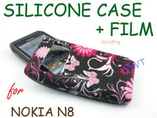 Cover Printed Black x Pink Silicone Back Soft Case+LCD Film for Nokia 
