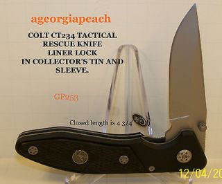 Knife   COLT CT234 TACTICAL RESCUE KNIFE, LINER LOCK, COLLECTORS TIN 