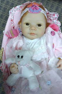 NEW 22 Silicone Vinyl Reborn Baby Doll in Bassinet Basket Red Hair 