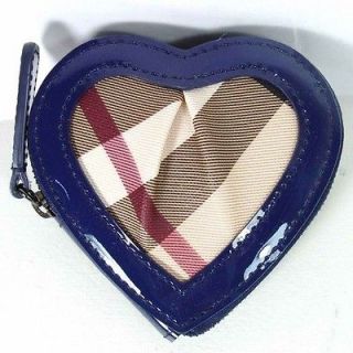 Burberry Blue Nova Check Heart Coin Purse Bag Holder Mini Wallet 