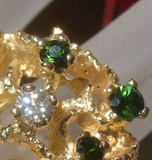   14K Gold Diamond Tourmaline Ring Free form Estate Jewelry mint RETRO