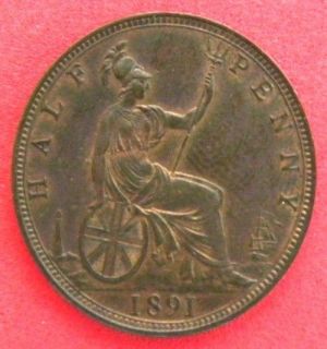 1891 victoria halfpenny a unc sn3928 from united kingdom time