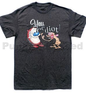 Ren And Stimpy   Nickelodeon You Eediot   charcoal heather t shirt 