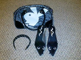 Playboy Bunny Purse, Nina Heels, headband, bag tote black white gray 