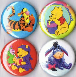 set of 4 Winnie the Pooh pins buttons badges tigger piglet eeyore