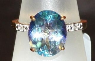   375 GOLD & DIAMOND & MYSTIC NEPTUNE TOPAZ RING SIZE 5 RRP £338