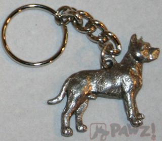 PIT BULL Terrier Pitbull Dog Fine Pewter Keychain Key Chain Ring Fob *