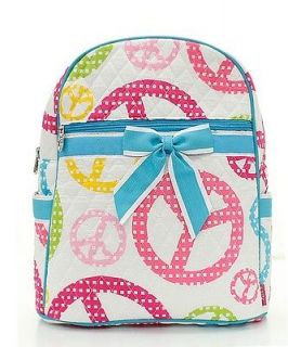 PIXEL PEACE SIGN Blue Bow QUILTED Backpack Over Shoulder Book Tote 
