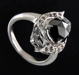 75 Ct Rose Cut Black Diamond Certified Ring in 925 Sterling Silver